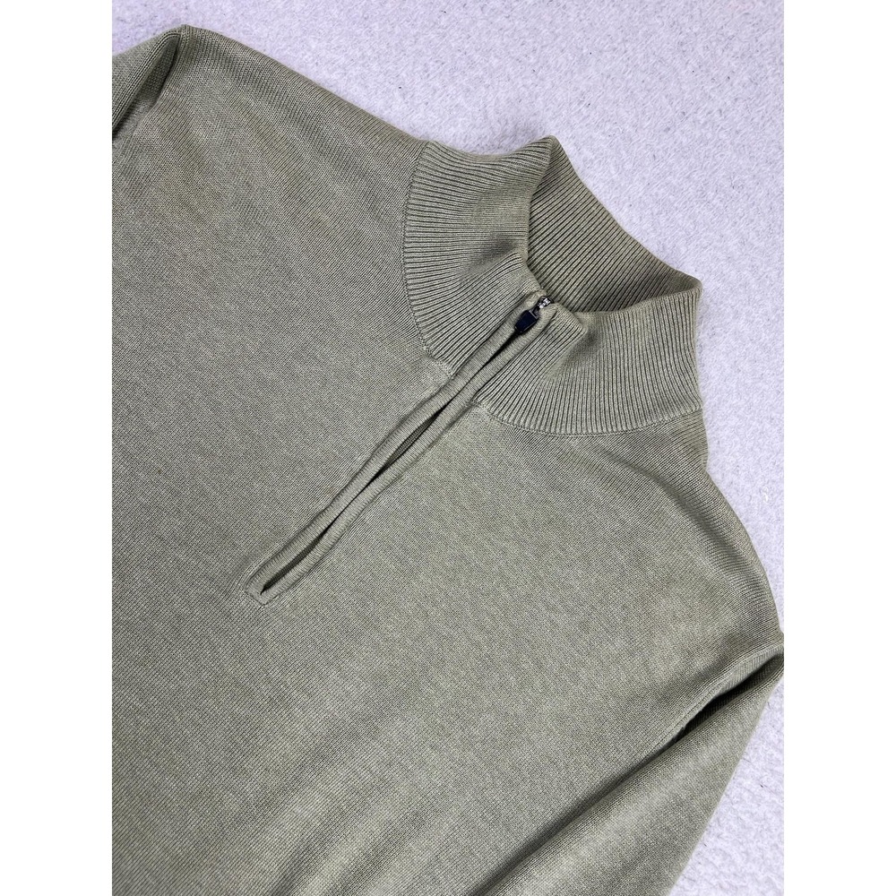 Eddie Bauer Sweater Mens Small Green Quarter Zip Mock Neck Pima Cotton Blend‎